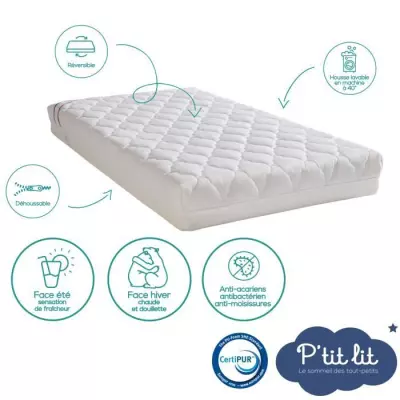 Matelas Bébé Climatisé - Réversible - Déhoussable - Anti Acarien