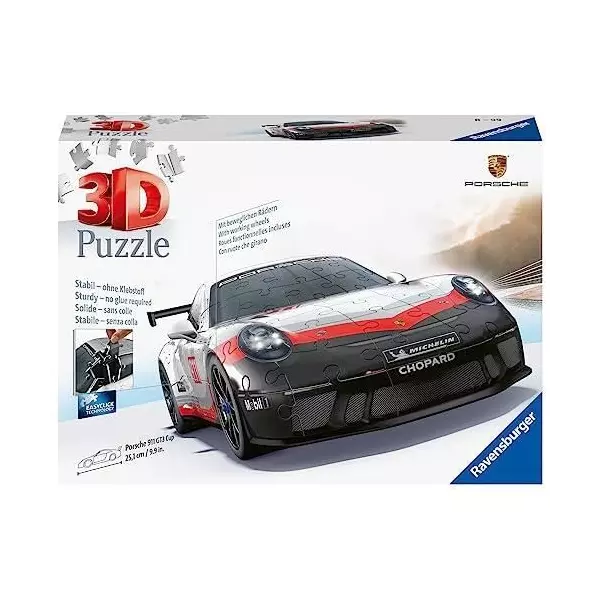 Ravensburger-Puzzle 3D Porsche 911 GT3 Cup-Des 10 ans-108 pieces numérotées a assembler sans colle-Accessoires inclus-11557