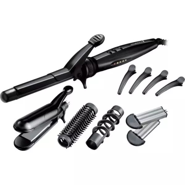 Multistyler 5en1 - Remington S8670 Lisse, Boucle, Ondule, Spirale, Gaufre - 4 embouts interchangeables, pinces a cheveux, mallet