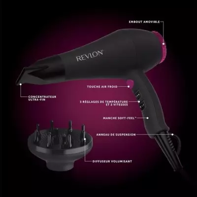 Sèche-cheveux Revlon RVDR5251E 2000W - Moteur AC - Noir / Rose