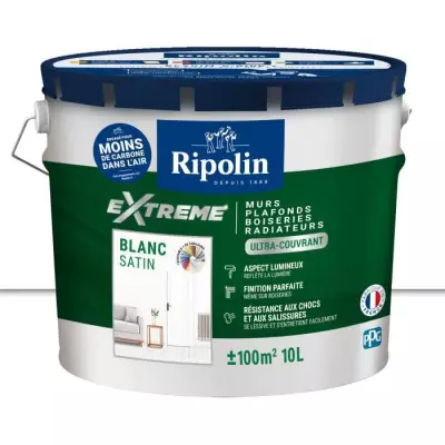 Peinture mur et plafond monocouche satin blanc 10L Ripolin - Plus responsable, made in France