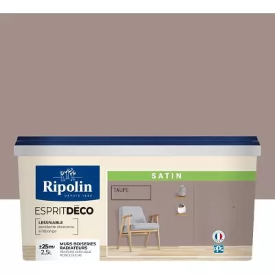 Peinture murale RIPOLIN Taupe satin 2,5 L - Fabriquée en France