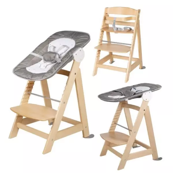 ROBA Chaise Haute Évolutive Born Up 2 en 1 + Transat Inclinable - Sternenzauber - Des la Naissance - Bois Naturel