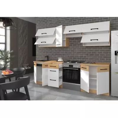 Cuisine Rock 260 cm chêne Lancelot et Blanc brillant
