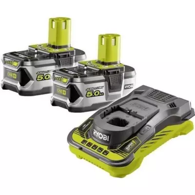 Ensemble RYOBI Batteries Lithium+ 18V ONE+ 5,0 Ah avec Chargeur Ultra Rapide 5,0 A