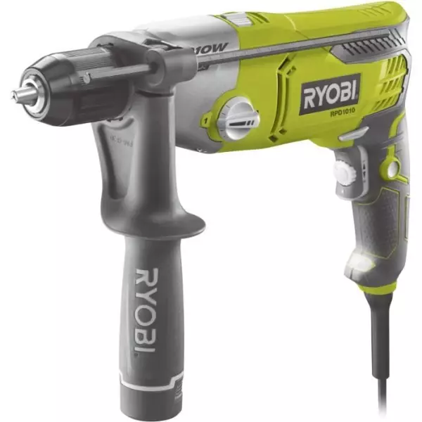 RYOBI - Perceuse a percussion 1 010 W - 1 200-3 000 cp/min - 2 vitesses - mandrin 13 mm métal - LED - Livrée en coffret - RPD1