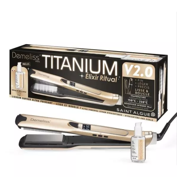 Coffret lisseur vapeur TITANIUM V2 ELIXIR RITUAL DEMELISS - 5 niveaux de température - Réservoir 30ml - Jusqu'a 230°c