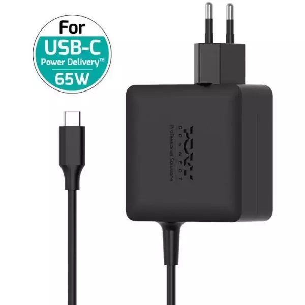 Alimentation secteur PC portable - PORT DESIGNS - GaN2 - 65W - 1,5 m - USB-C - Noir