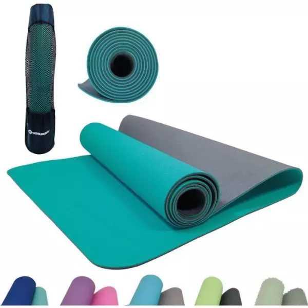 Tapis de yoga - FITNESS - SCHILDKRÖT - 183 x 61 cm - 4 mm - Sac inclus - Bleu / Gris