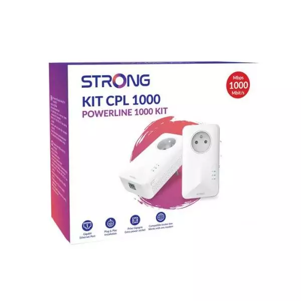 STRONG - Kit CPL 1000 Mbps - Toute Box/Routeur - Port Gigabit + Prise Filtrée - Plug & Play - Internet Haut Débit - Streaming
