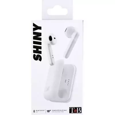 Ecouteurs sans fil TWS - T'nb - Shiny - Boîtier de charge - Bluetooth - Autonomie 25h - Contrôle tactile - Blanc