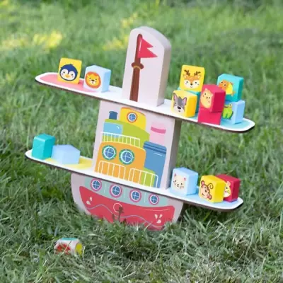 Bateau d'équilibre en bois - Jeu d'apprentissage (24x26x6 cm)