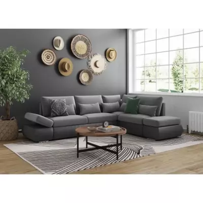 Canapé d'angle SEVARA 4 places Gris convertible et réversible - FSC® certifié