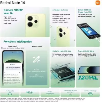 Xiaomi - Redmi Note 14 - 256 Go - Vert