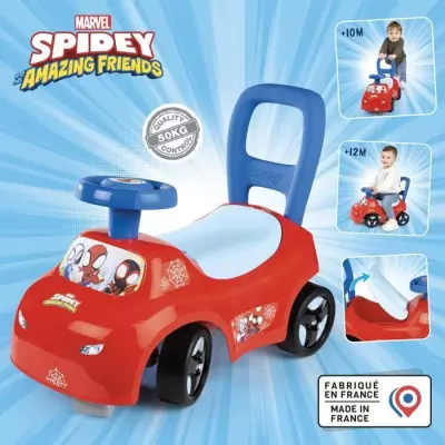 Smoby Porteur Auto 2 en 1 Spidey - Coffre sous la selle - Fabriqué en France