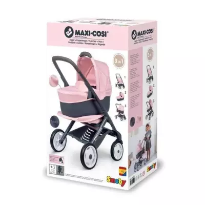 Poussette + Landau 3 en 1 pour Poupons et Poupées - Roues Silencieuses et Multidirectionnelles
