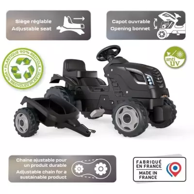 Tracteur Farmer XL + Remorque - SMOBY - Noir - 90% Plastique recyclé