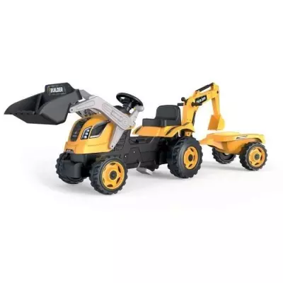 Tracteur Builder Max avec Remorque et Pelleteuse - Smoby - Jaune