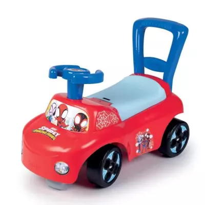 Porteur auto Spidey avec coffre à jouets et butées anti-bascule