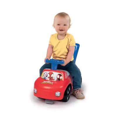 Porteur auto Spidey avec coffre à jouets et butées anti-bascule