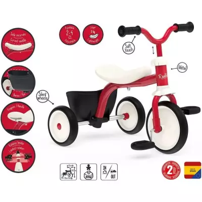 Tricycle Smoby Rookie - Cadre et guidon métal - Confortable et robuste