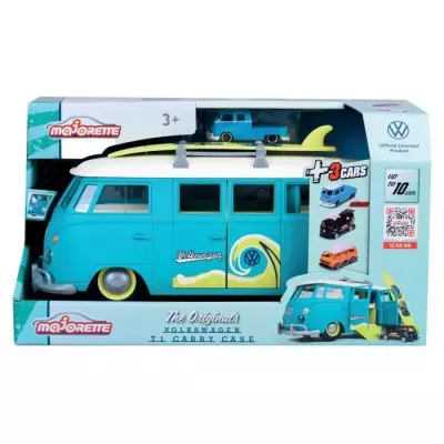 Lot de 3 mini véhicules Volkswagen T1 1/64 - Bleu - MAJORETTE