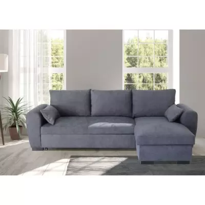 Canapé d'angle convertible réversible MAX - Méridienne avec coffre - Tissu gris foncé