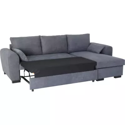 Canapé d'angle convertible réversible MAX - Méridienne avec coffre - Tissu gris foncé