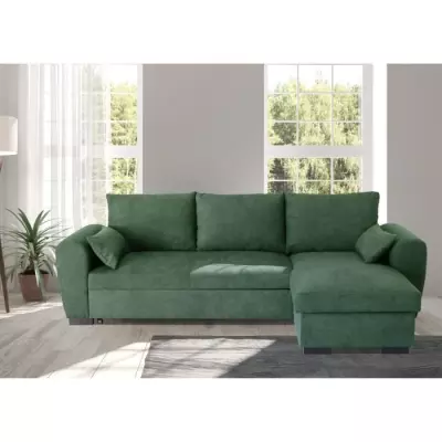 Canapé d'angle convertible MAX - Méridienne avec coffre - Tissu vert