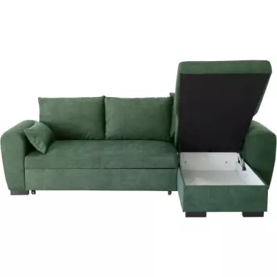 Canapé d'angle convertible MAX - Méridienne avec coffre - Tissu vert