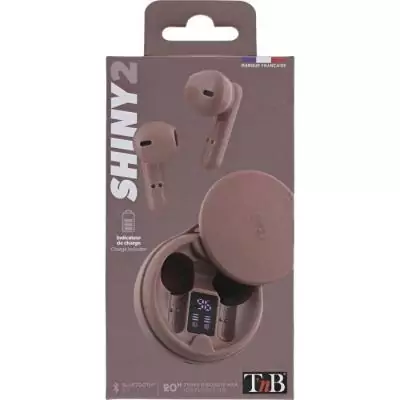 Ecouteurs sans fil TWS - T'nb - Shiny 2 - Boîtier de charge inclus - Bluetooth - Autonomie 20h - Contrôle tactile - Rose