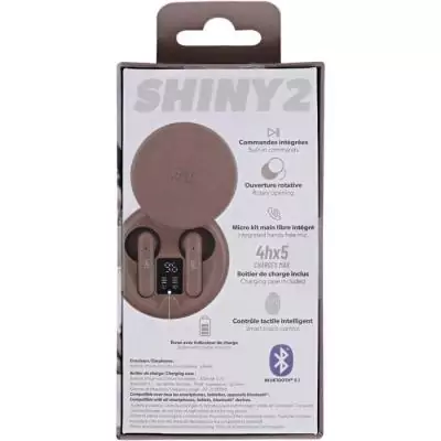 Ecouteurs sans fil TWS - T'nb - Shiny 2 - Boîtier de charge inclus - Bluetooth - Autonomie 20h - Contrôle tactile - Rose