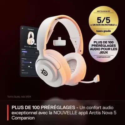Casque Gaming Sans fil Steelseries Arctis Nova 5 Blanc - Compact et performant