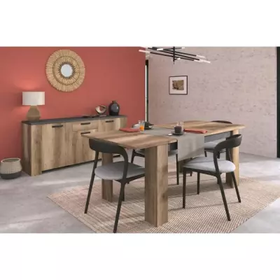 Table à manger extensible STEIN - Chêne et Steam Black - 6 pers