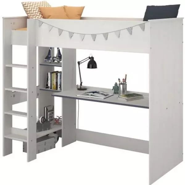 PARISOT JIM Lit mezzanine enfant contemporain décor pin memphis et chant réversible bleu ou rose - l 90 x L 200 cm