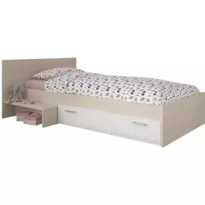 Lit enfant 90x190 acacia et blanc - Made in France - CHARLEMAGNE