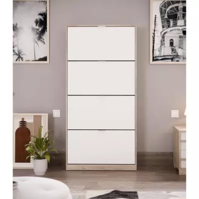 Meuble à chaussures Leona - Chêne et blanc - 4 Portes