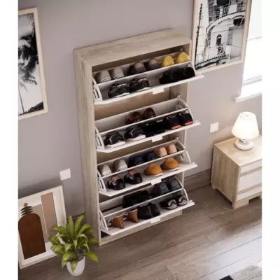 Meuble à chaussures Leona - Chêne et blanc - FSC 100% - Responsable
