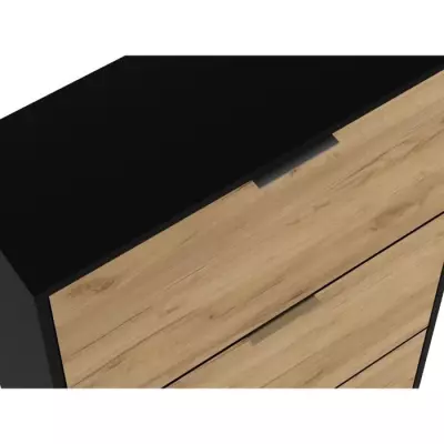 Meuble à chaussure 3 portes - Décor chêne et noir - 75x25x128 cm - Leona