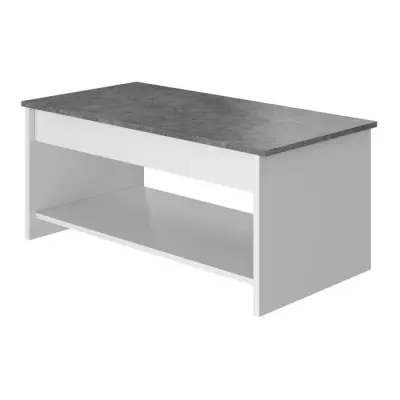 Table basse relevable blanc et gris béton - L100cm x P50 x H44cm