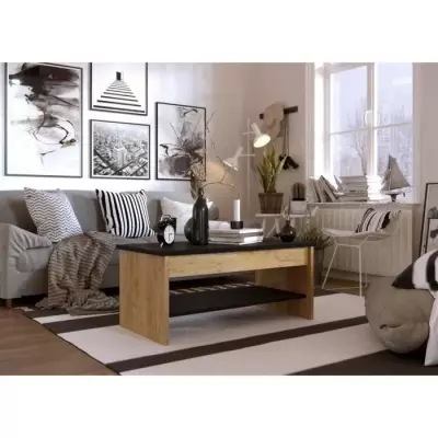 Table basse relevable en chêne et noir - Déco écolo - L100xP50xH44 cm