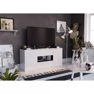 Meuble TV STAR 2 portes 2 tiroirs - Blanc & Gris Brillant