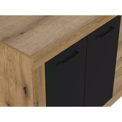 Buffet Industriel INDUS Chêne et Noir - 4 Portes + 3 Tiroirs - L 206 x P 45 x H 83,5 cm
