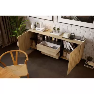 Buffet LINEAS Chêne Mélaminé - 2 Portes + 2 Tiroirs - L180 cm