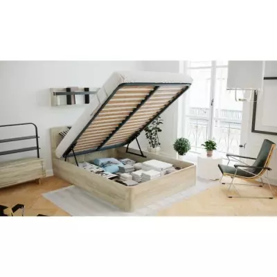 Lit coffre adulte en mélaminé Chêne 140x190 cm - Fabriqué en Espagne Lit coffre adulte en mélaminé Chêne 140x190 cm - Fabriqué en Espagne