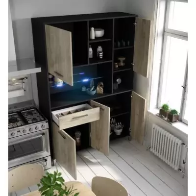 Buffet de cuisine écologique avec LED 120 cm - Chêne et noir mat