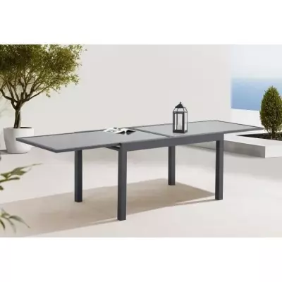 Table de jardin extensible rectangulaire 6-10 pers. aluminium-verre - L 135-270 x H 75 x P 9