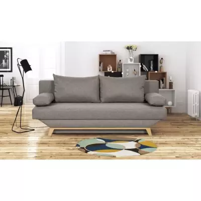 Banquette convertible TEIJO 3 places avec coffre - Tissu Taupe