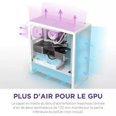 Boitier moyen-tour ATX - NZXT - CC-H52FW-R1 - H5 Flow RGB - Ventilateurs RGB inclus - Blanc - Refroidissement optimisé Boitier moyen-tour ATX - NZXT - CC-H52FW-R1 - H5 Flow RGB - Ventilateurs RGB inclus - Blanc - Refroidissement optimisé