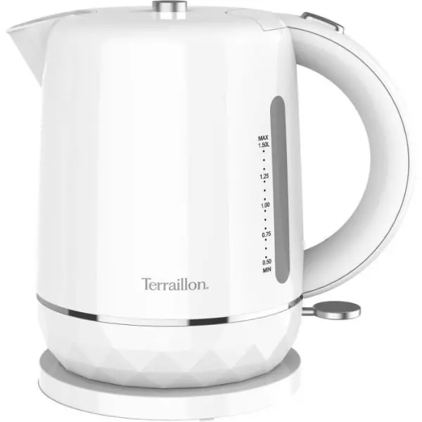 Bouilloire électrique - TERRAILLON – 15351 DIAMANT Blanc – 1.5L - 2200W - Base pivotante 360° - Base reliefée effet diama